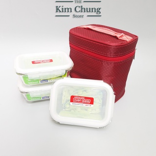 Bộ hộp cơm thủy tinh chịu nhiệt Lock&lock LLG422S4DR - Hàng chính hãng