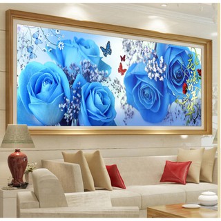 tranh thêu chữ thập hoa hồng màu tím kt 153x60cm