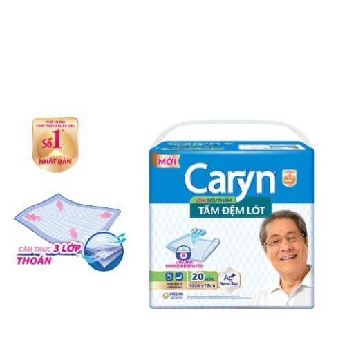 Miếng đệm lót caryn siêu thấm 20 miếng sai L bảo vệ chống tràn 42x72cm cho người già va mẹ sau sinh