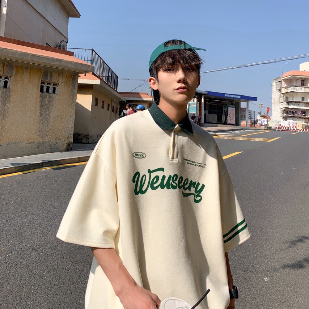 Áo polo unisex tay lỡ form rộng Corecury, áo thun có cổ nam nữ chất cotton xuất xịn mềm và mát, logo in