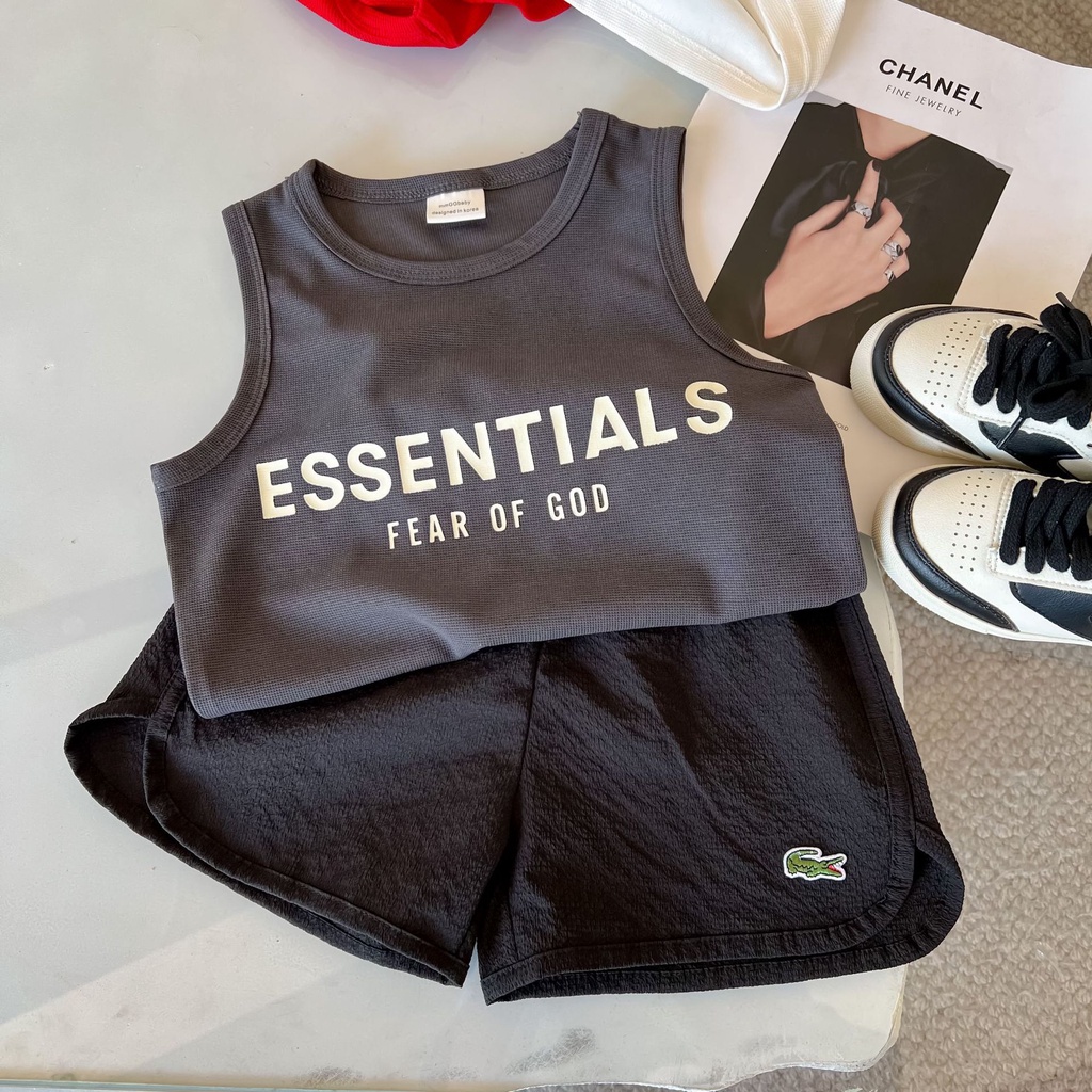 Bộ ba lỗ bé trai in chữ Esential siêu cute bé trai bé gái mặc đều xinh, chất thun lạnh basic Moobaby shop