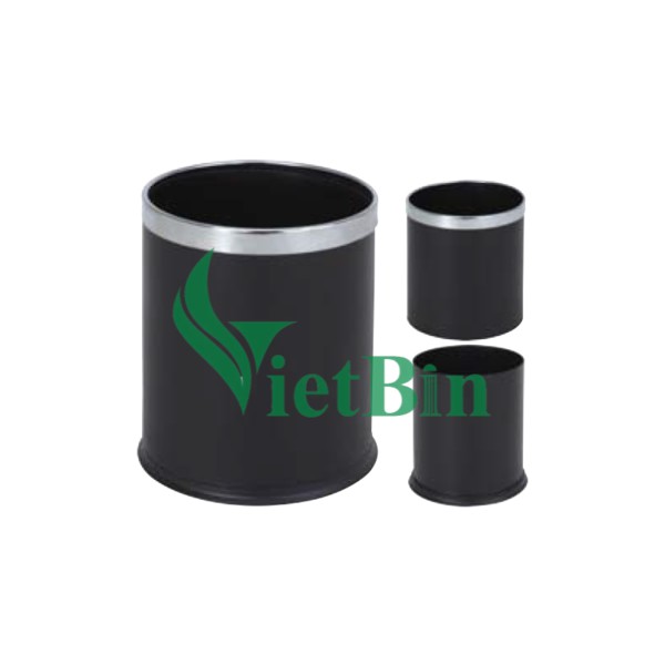 Thùng đựng rác inox tròn văn phòng 2 lớp A36-B đen