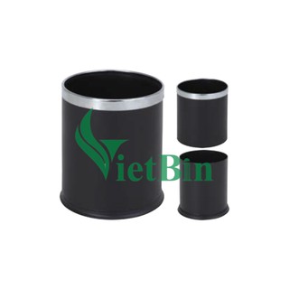 Thùng đựng rác inox tròn văn phòng 2 lớp đen