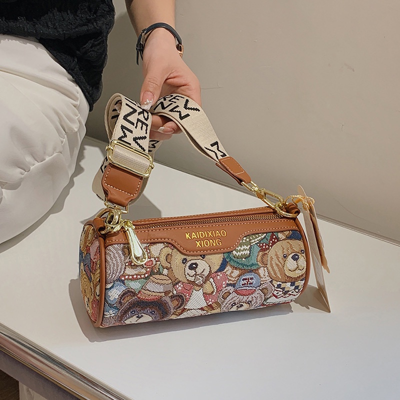 Túi Đeo Chéo Hình Trụ Cỡ Lớn In Họa Tiết Hoạt Hình Phong Cách Cổ Điển Thời Trang