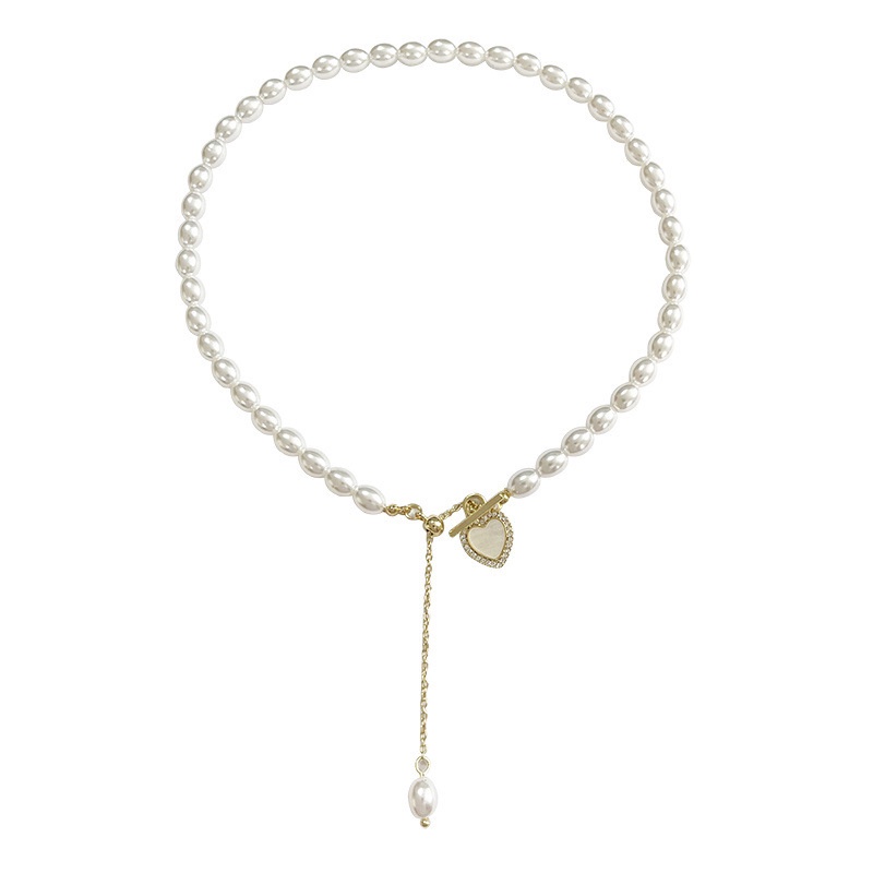 dây chuyền choker nữ chuỗi ngọc nhân tạo trái tim cực sang trọng