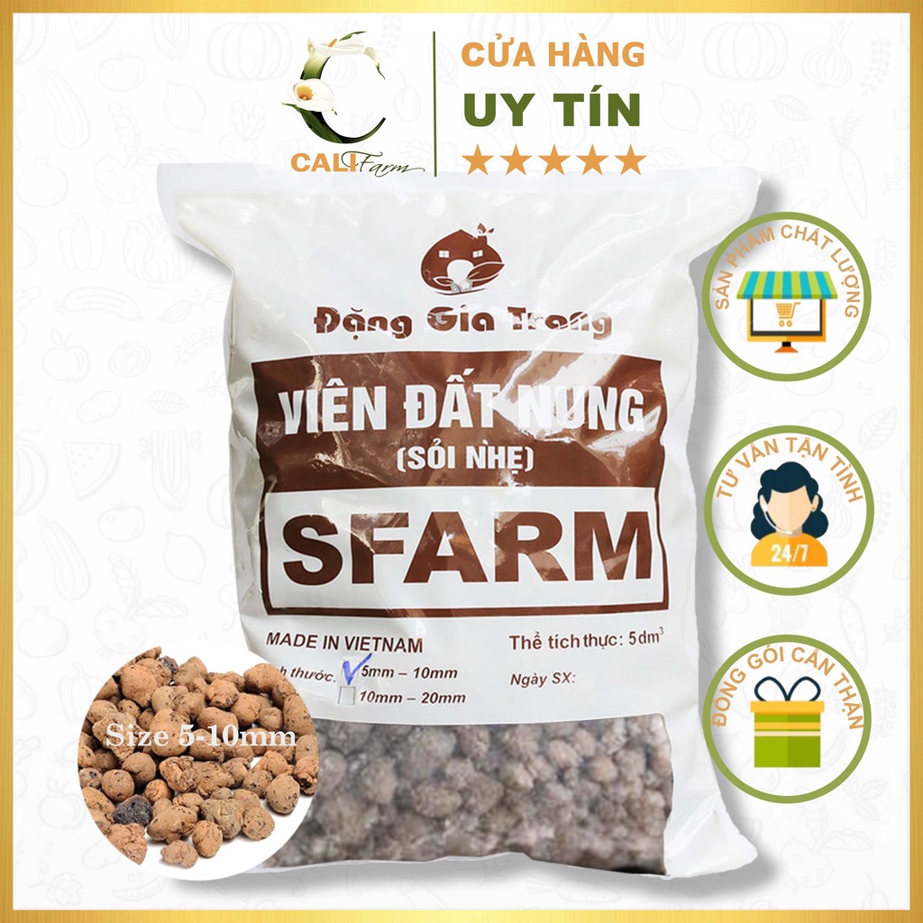 Viên đất nung SFARM ( sỏi nhẹ) bao 5 dm³ size 5-10mm