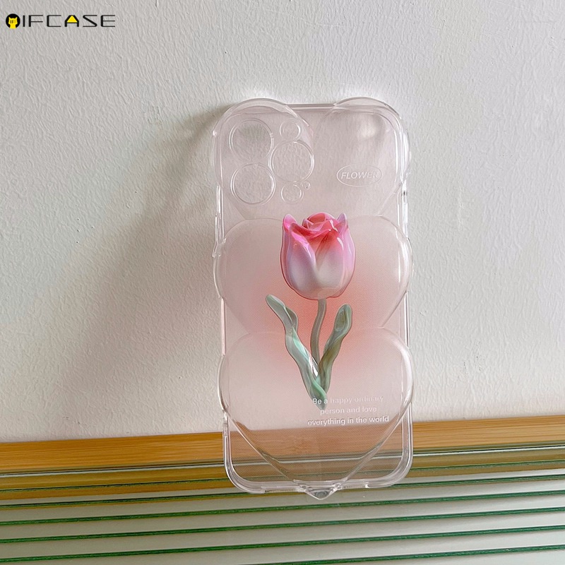 Ốp Điện Thoại Mềm Trong Suốt Họa Tiết Hoa Tulip 3D Đơn Giản Sáng Tạo Cho iPhone 13 12 11 Pro Max