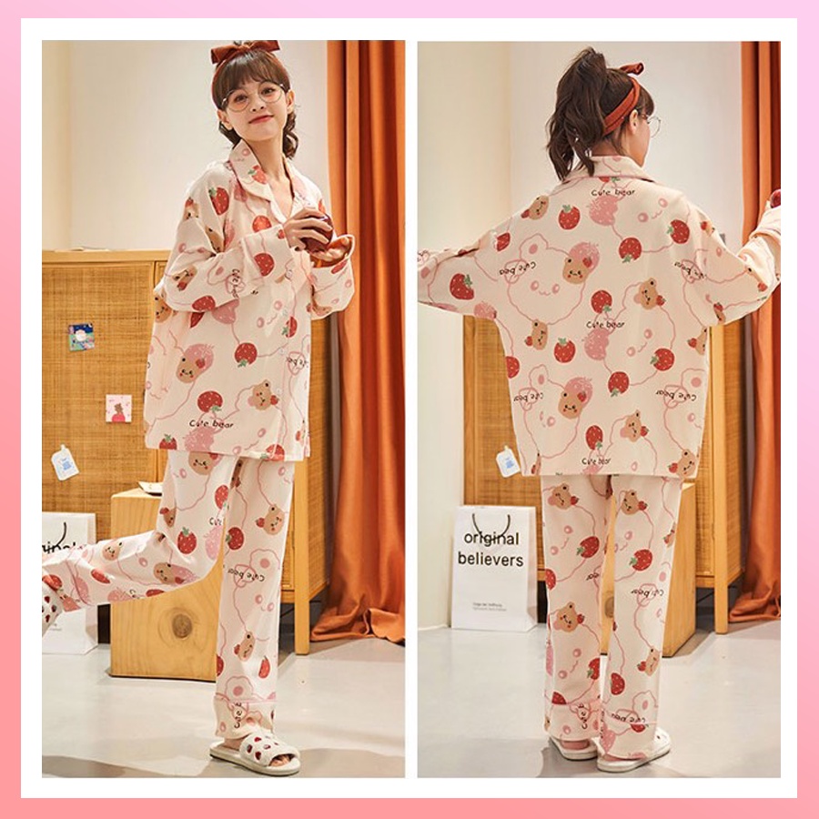 Đồ bộ nữ pijama mặc nhà tiểu thư tay dài họa tiết dễ thương bigsize cao cấp chất thô hàn mềm mại PJMDAI04