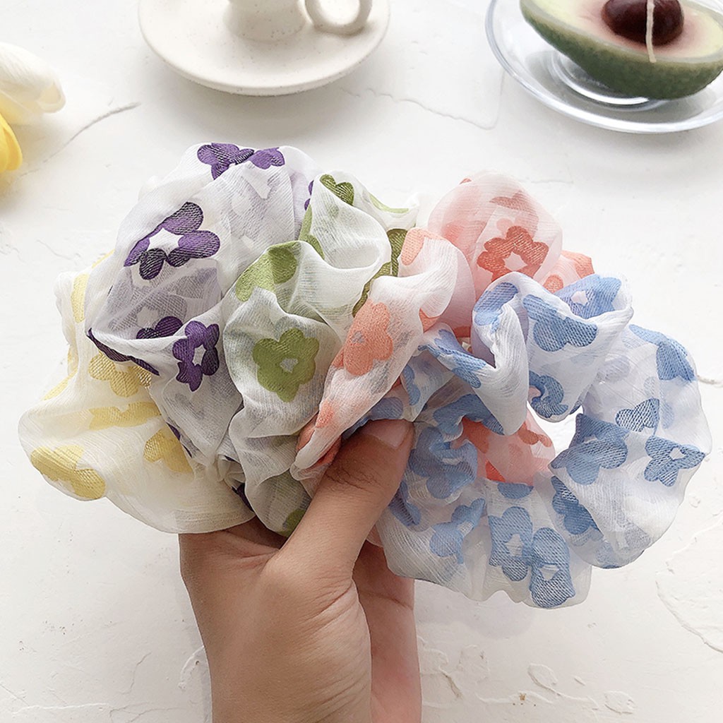 Cột tóc vải scrunchies Hoa mai in đẹp CT93