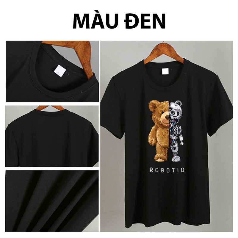 Áo thun unisex ngắn tay không cổ in hình GẤU ROBOTIC hợp thời trang - Bộ sưu tập áo phông gấu moschino cá tính