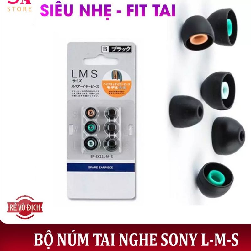 Bộ 3 cặp nút tai nghe Sony thay thế cho tai nghe nhét tai inear, mút silicon sony