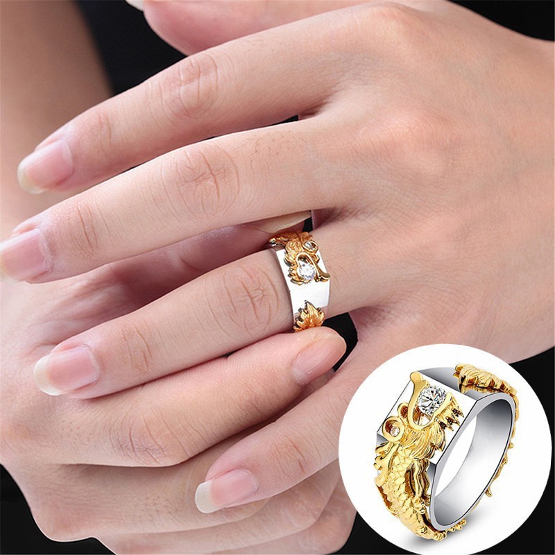 Nhẫn kim cương rồng vàng thời trang nam