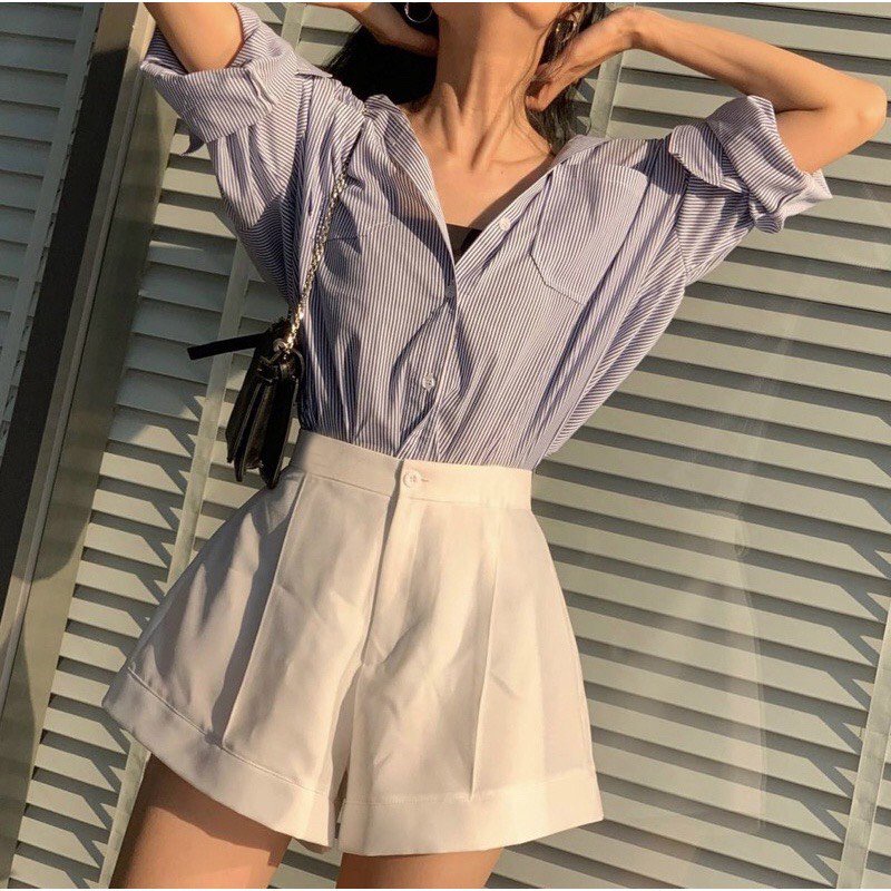 Quần Short Ống Vểnh PEONYB Nữ [FREESHIP]  Sooc kaki cạp cao form rộng thiết kế bánh bèo tiểu thư kiểu hàn quốc đẹp