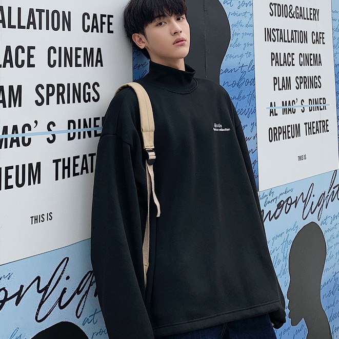 Áo sweater cổ cao tay dài dáng rộng màu trơn phong cách Hàn Quốc thời trang dành cho nam | BigBuy360 - bigbuy360.vn