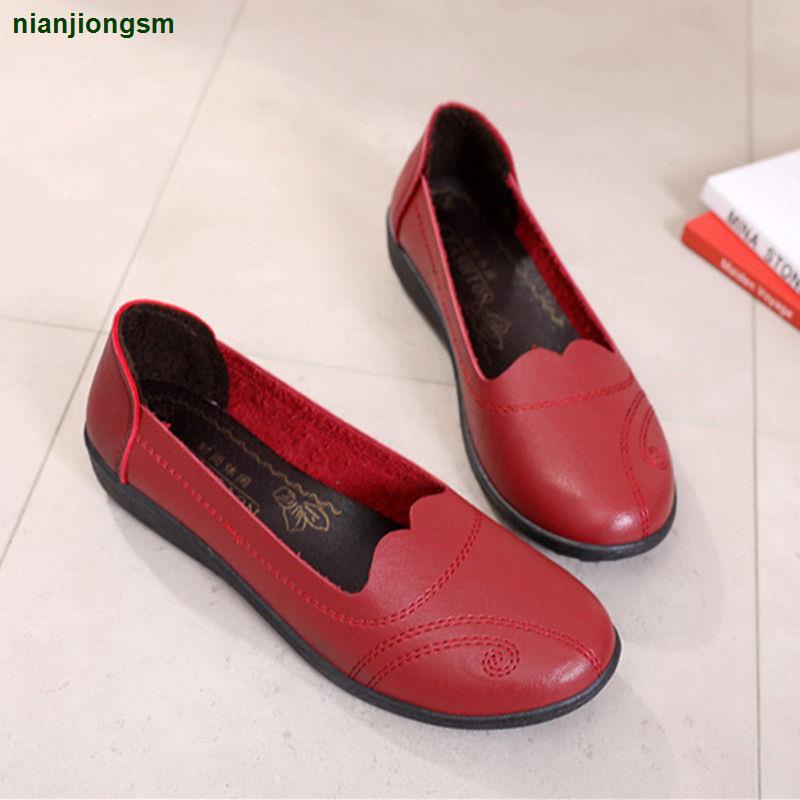 Giày Da Mềm Đế Bằng Chống Trượt Thời Trang Xuân Thu Dành Cho Phụ Nữ Trung Niên