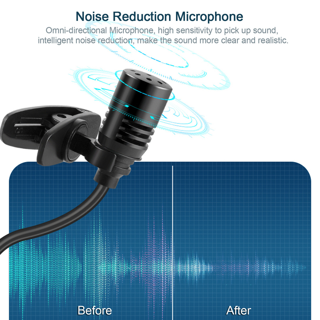 UHF Lavalier Lapel Wireless Microphone Recording Live Streaming Microphone Transmitter Receiver 50m Working Range Compatible with Camcorder Smartphone Laptop PC