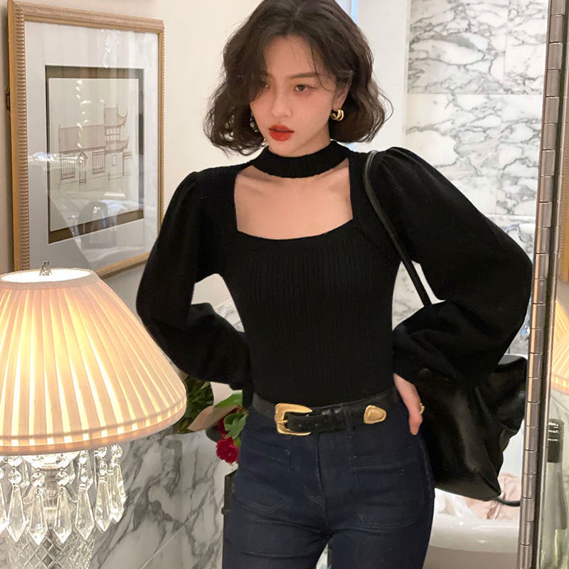 Áo Sweater Cổ Vuông Tay Phồng Phong Cách Retro Pháp Thời Trang Mùa Đông Mới Cho Nữ