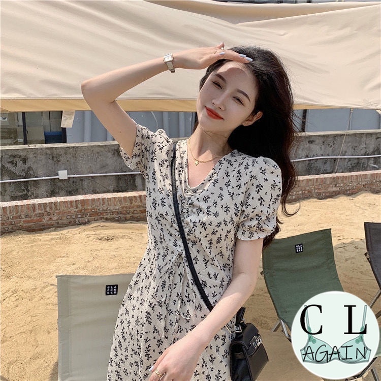 Đầm Dáng Dài Cổ Chữ v Họa Tiết Hoa Phong Cách Hàn Quốc Thời Trang Mùa Hè Dành Cho Nữ