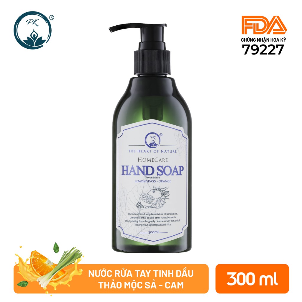 Nước rửa tay tinh dầu thảo mộc PK 300ml - kết hợp tinh dầu Tràm Trà, thành phần hữu cơ, an toàn da tay