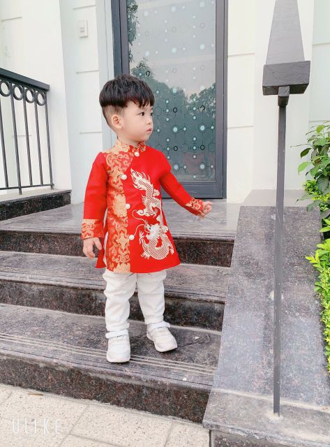 Áo dài cách tân gấm rồng cho bé yêu 9-31kg