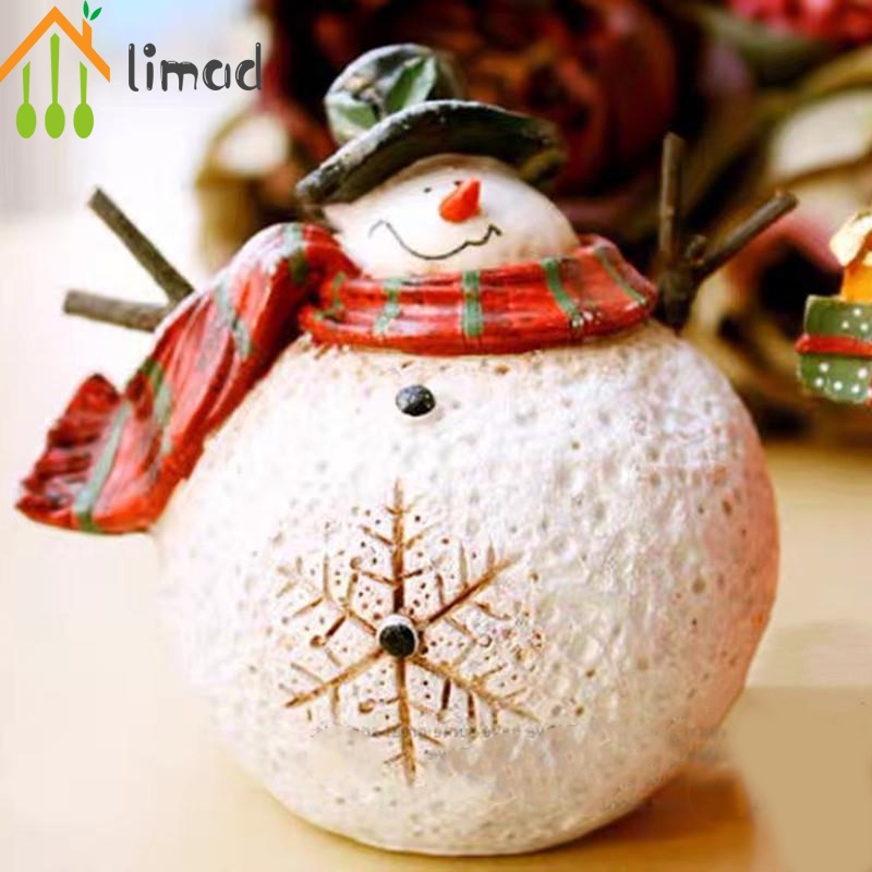 Set 2 đồ trang trí hình ông già noel/ người tuyết bằng nhựa resin màu sắc để bàn trang trí