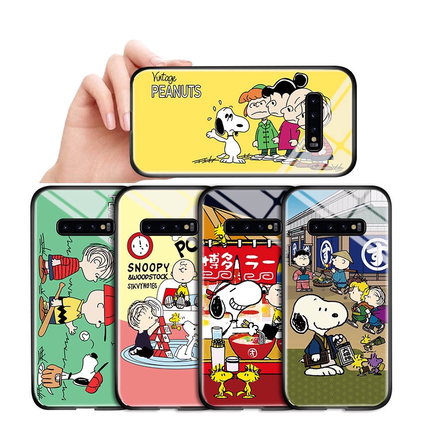 Samsung Galaxy S9 S9+ S10 S10+ Plus S10E Lite Phone Case Peanuts Anime Charlie Brown Snoopy Cute Cartoon Casing for Glossy Tempered Glass Back Hard Cover Shockproof Cases Ốp điện thoại kính cường lực In Hình cứng Ốp lưng cho