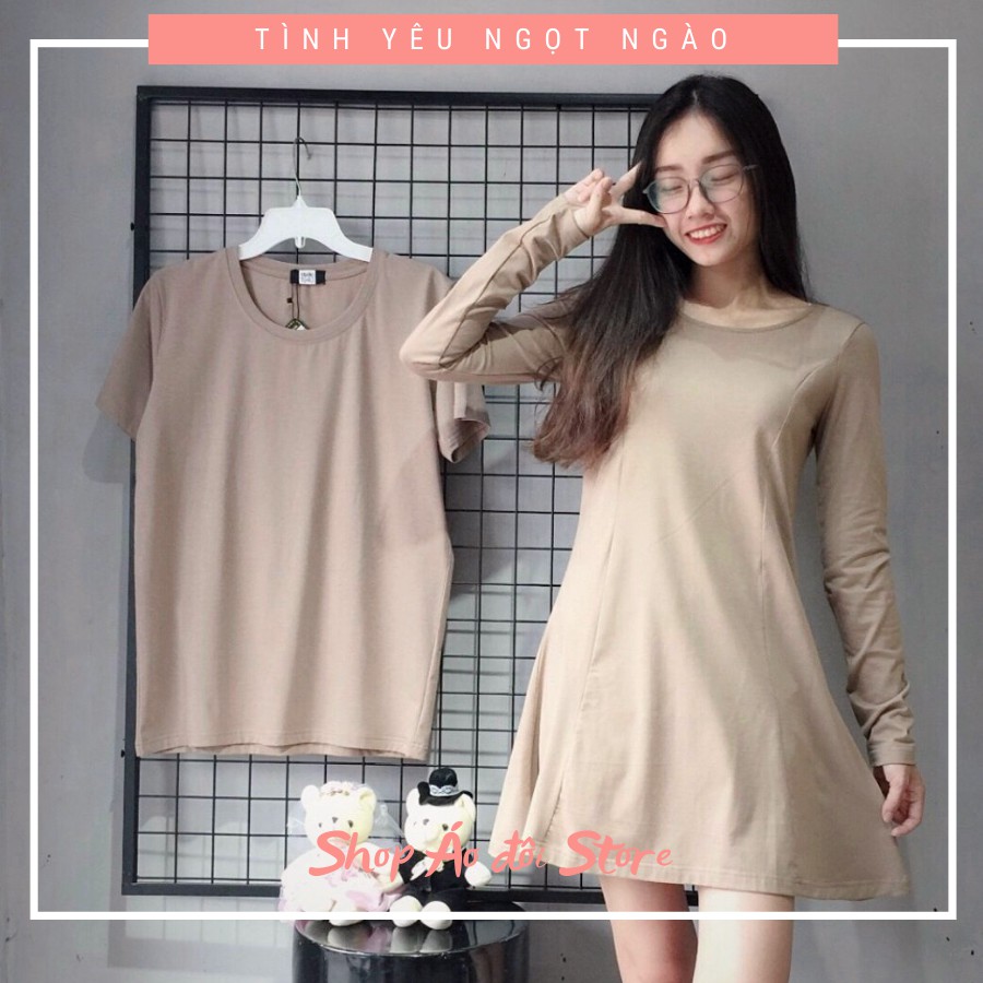 Bộ áo váy thun / sơ mi cặp, đồ đôi nam nữ dễ thương, chất đẹp để chụp hình cưới, đi du lịch