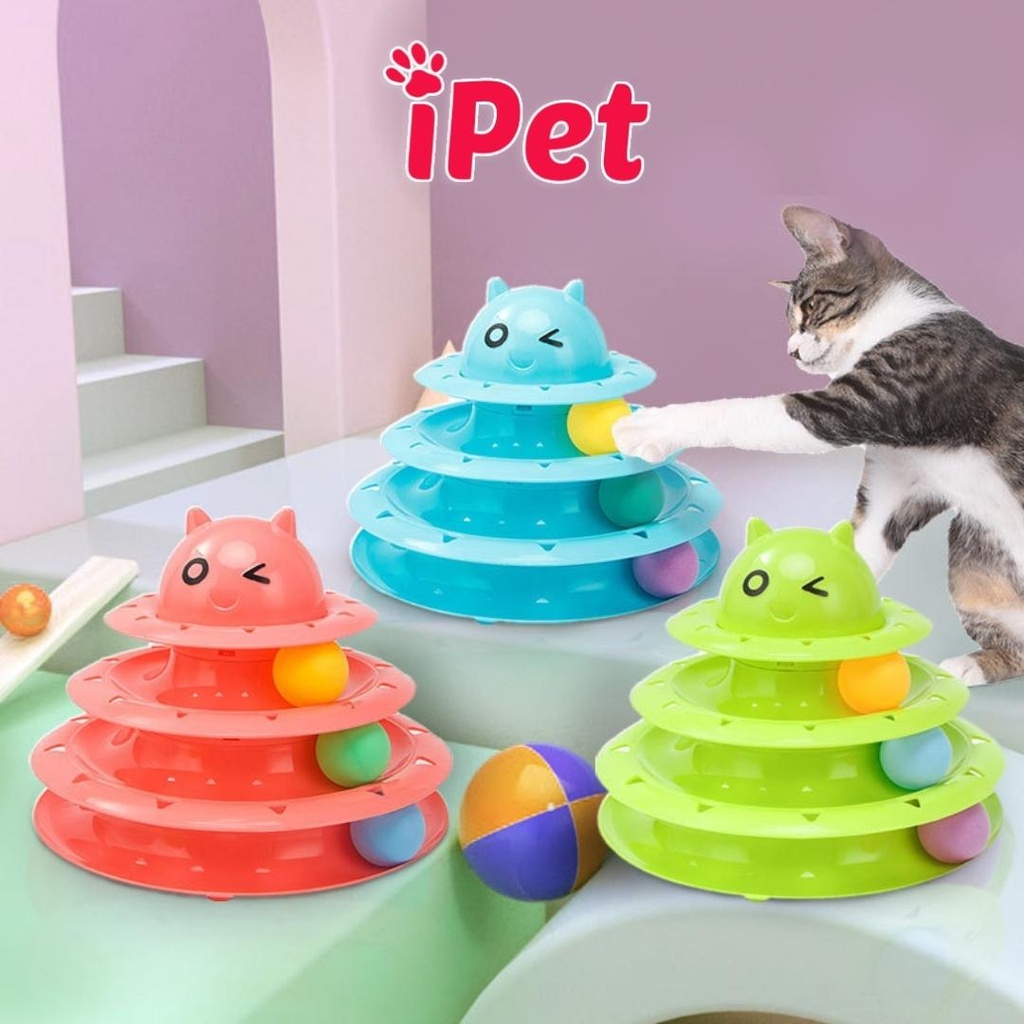 Đồ chơi tháp banh 3 tầng hình thú cho mèo vờn - iPet Shop