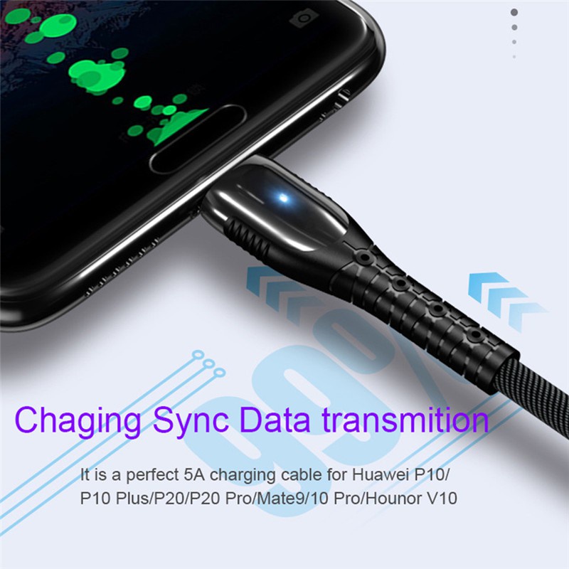 Dây Cáp Sạc Nhanh USB 5A Có Đèn LED Cho Điện Thoại Type C / i / Micro USB