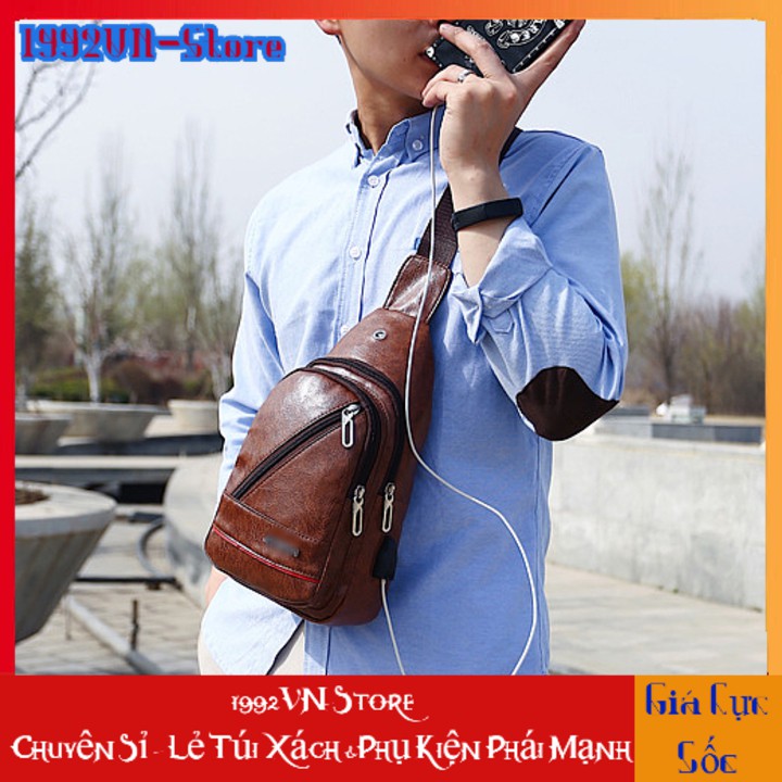 túi đeo chéo nam 🎁 FREESHIP 🎁 Túi Đeo Chéo Da Nam - Nữ Thời Trang Phong Cách Hàn Quốc Có Cổng Sạc Điện Thoại - M17
