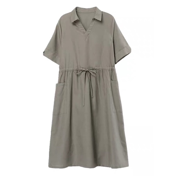 Đầm linen tưng cổ bẻ rút dây eo - Đầm 2 lớp - Nhận đặt theo yêu cầu - PT Linen