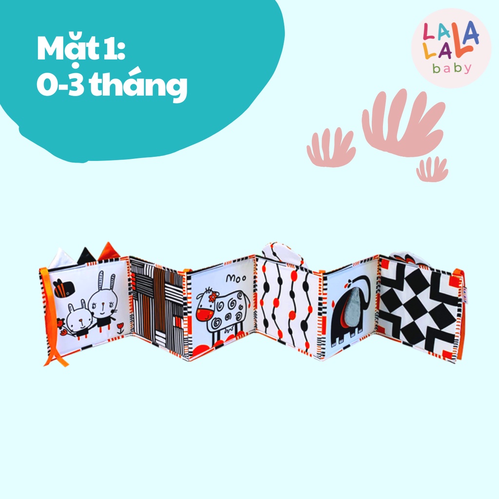 Quây cũi vải Zig Zag Cards kiêm thẻ gấp kích thích thị giác Lalala Baby cho trẻ sơ sinh, đa tương tác có âm thanh - Hobi