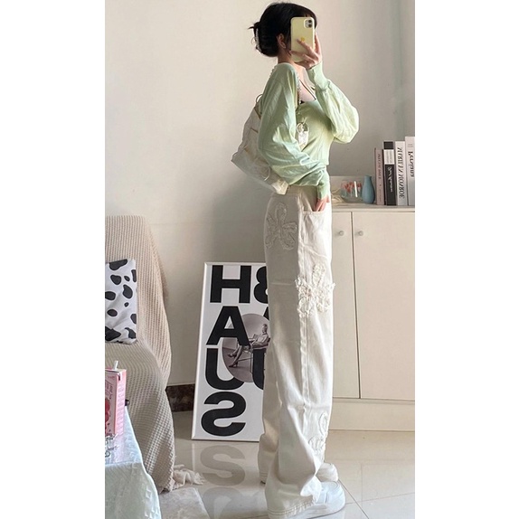 Quần Jeans Nữ Lưng Cao Dáng Rộng Thời Trang Cá Tính