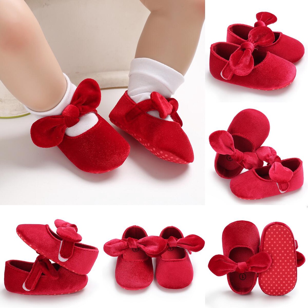 Giày Vải Đế Mềm Chống Trượt Màu Đỏ Thời Trang Dành Cho Bé Gái