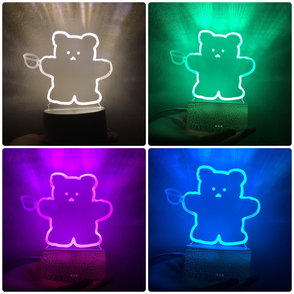 Đèn ngủ 3d Tiktok đổi màu Gấu Cún đáng yêu trang trí phòng đẹp làm quà tặng ý nghĩa