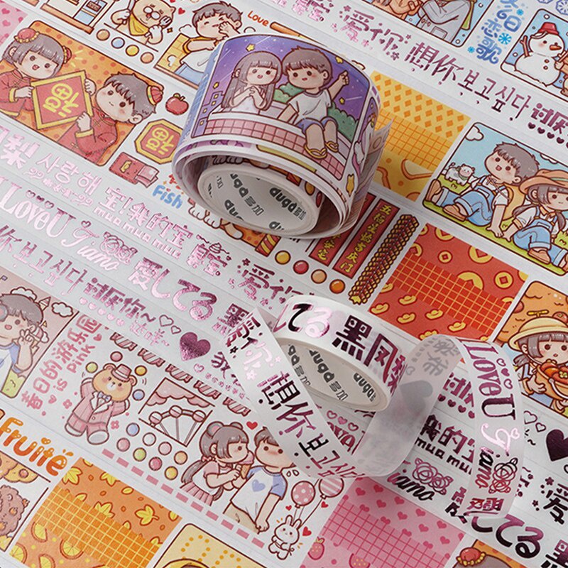 Set 2 cuộn băng keo Washi họa tiết hoạt hình sang trọng trang trí đa dụng