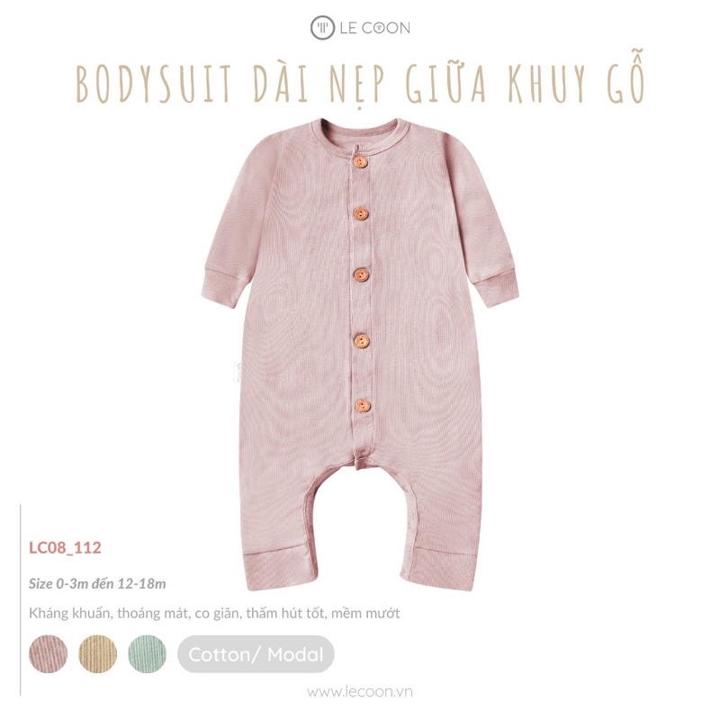Le coon - Bodysuit dài nẹp giữa khuy gỗ LC08112