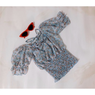 Áo hoa nhí bo chun eo dáng croptop