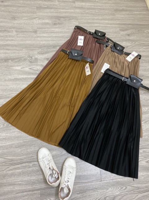 CHÂN VÁY XẾP LY KÈM DÂY LƯNG TÚI DA MS18366 | BigBuy360 - bigbuy360.vn