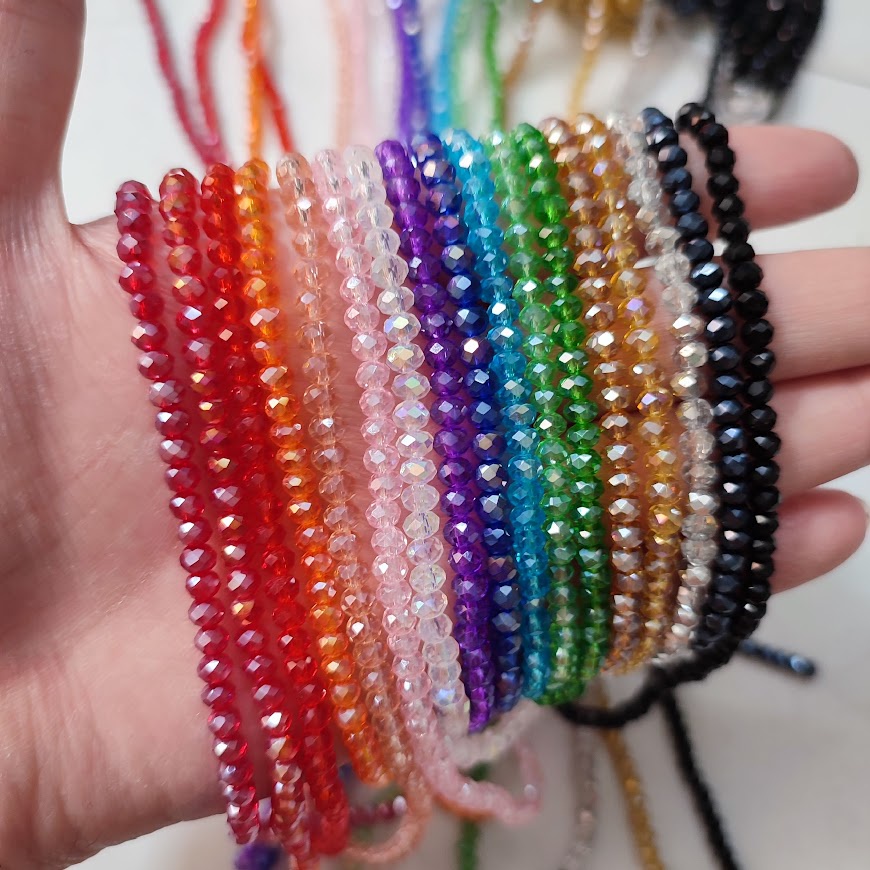 Dây hạt pha lê bánh cam 4mm nhiều màu (khoảng 140 viên) - Nguyên liệu làm vòng, handmade đẹp