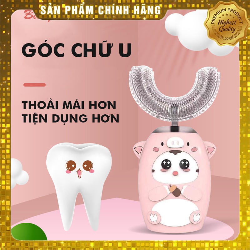 TẶNG HỘP ĐỰNG VÀ KEM ĐÁNH RĂNGBàn chải đánh răng điện trẻ em V6, Máy đánh răng chữ U tự động tạo thói quen đánh răng