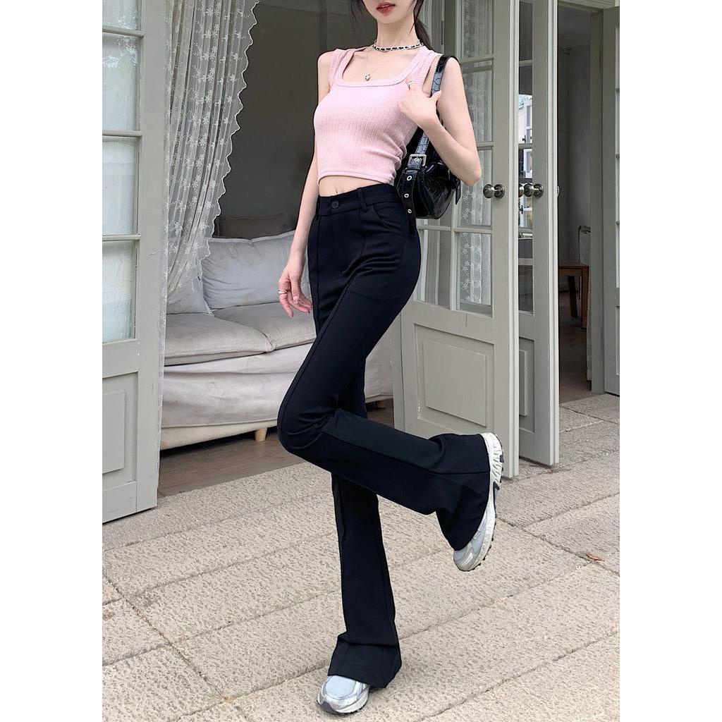Quần Ống Loe Siêu Mỏng Màu Đen Phong Cách Mới 62344 Cho Nữ