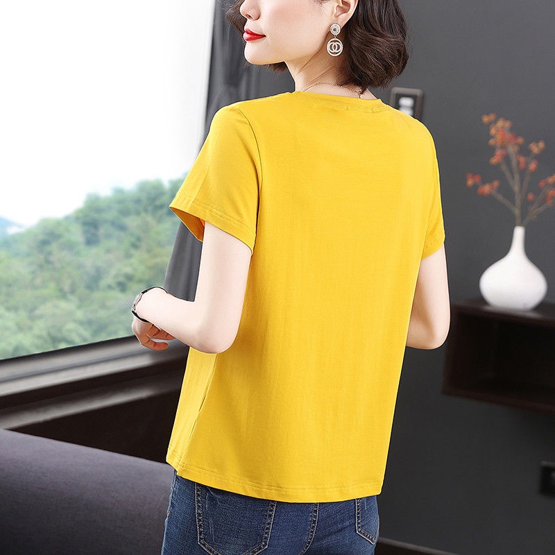 Áo Thun Tay Ngắn In Họa Tiết Phong Cách Phương Tây Thời Trang Mùa Hè Cho Phụ Nữ Trung Niên