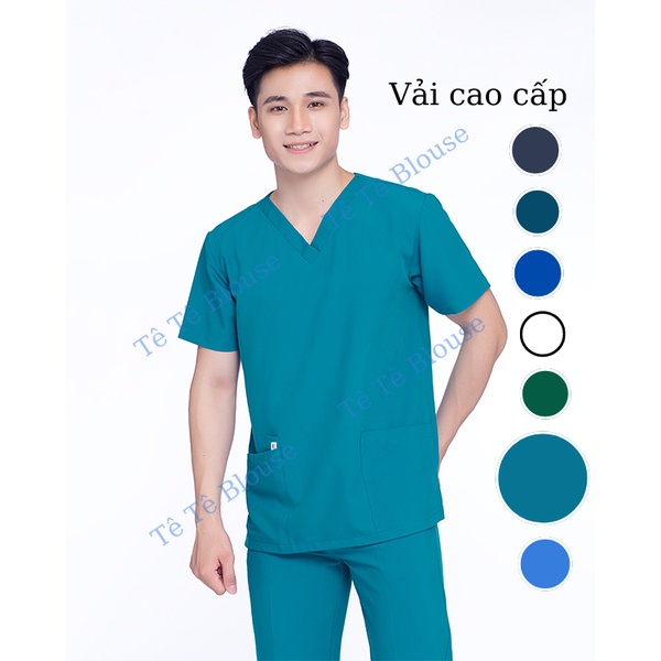 Bộ Scrubs cổ tim vải cao cấp bác sĩ, điều dưỡng, dược sĩ, spa, thẩm mỹ, nha khoa, bệnh viện, phòng khám