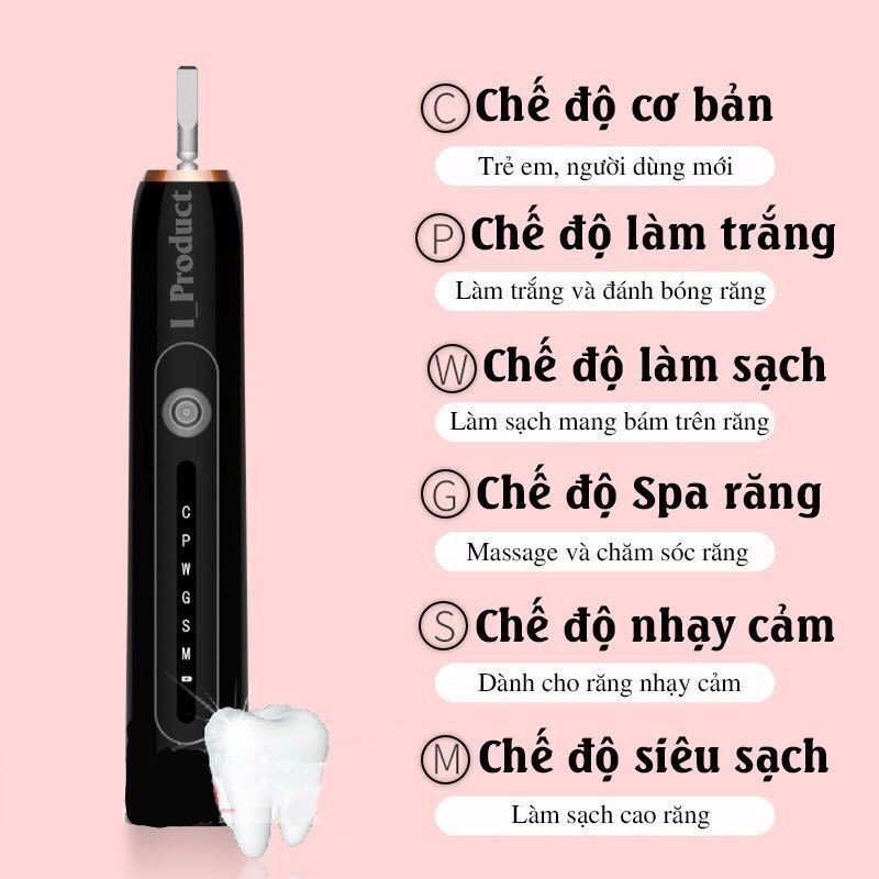 Bàn chải điện Sonic X7 chống nước - tặng kèm 3 bàn chải , bàn chải đánh răng điện 6 chế độ rung, cho bé , người lớn