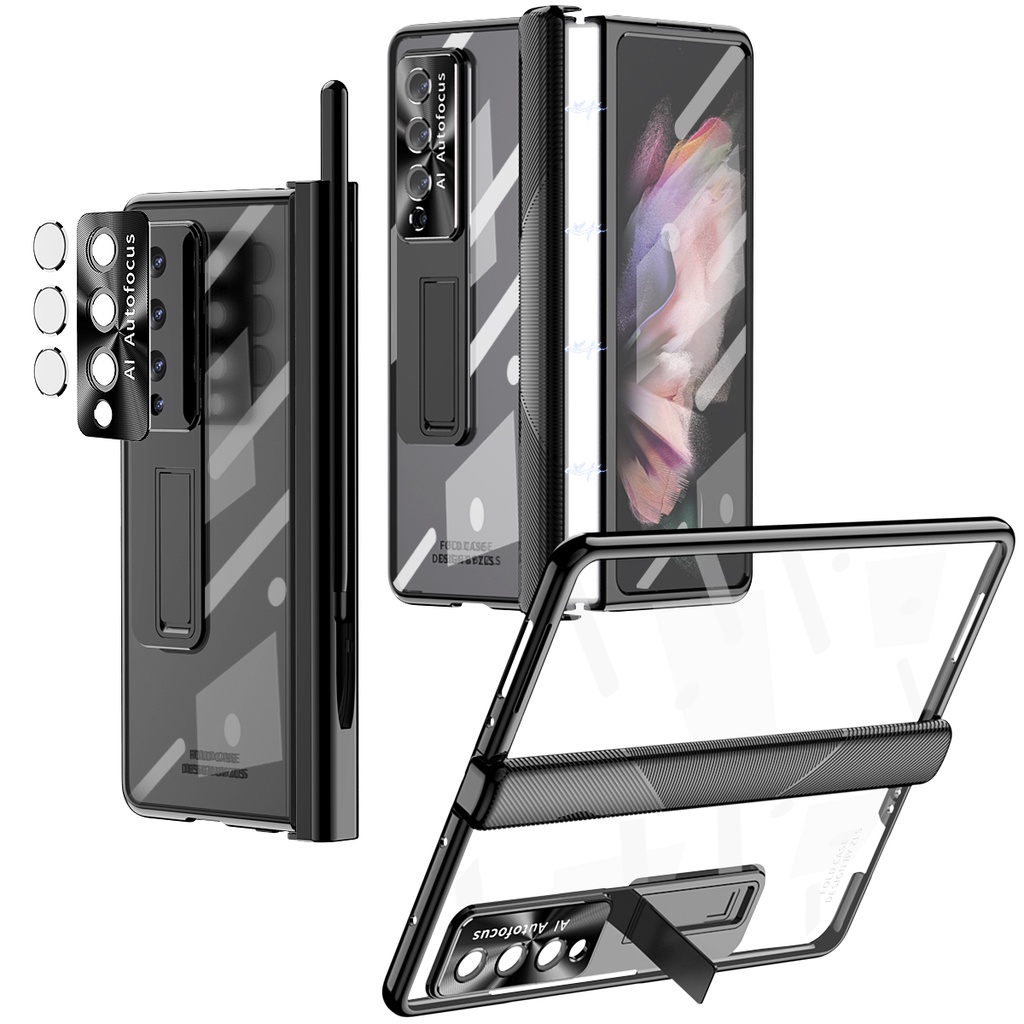 Ốp Điện Thoại Trong Suốt Nắp Gập Từ Tính Kèm Giá Đỡ Và Miếng Dán Cường Lực Bảo Vệ Toàn Diện Cho Samsung Galaxy Z Fold 5 4