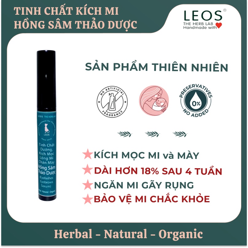 Tinh Chất Dưỡng, Kích Mọc Lông Mi và Mày Hồng Sâm Thảo Dược kích mi dày dài- HANDMADE by LEOS - The Herb Lab