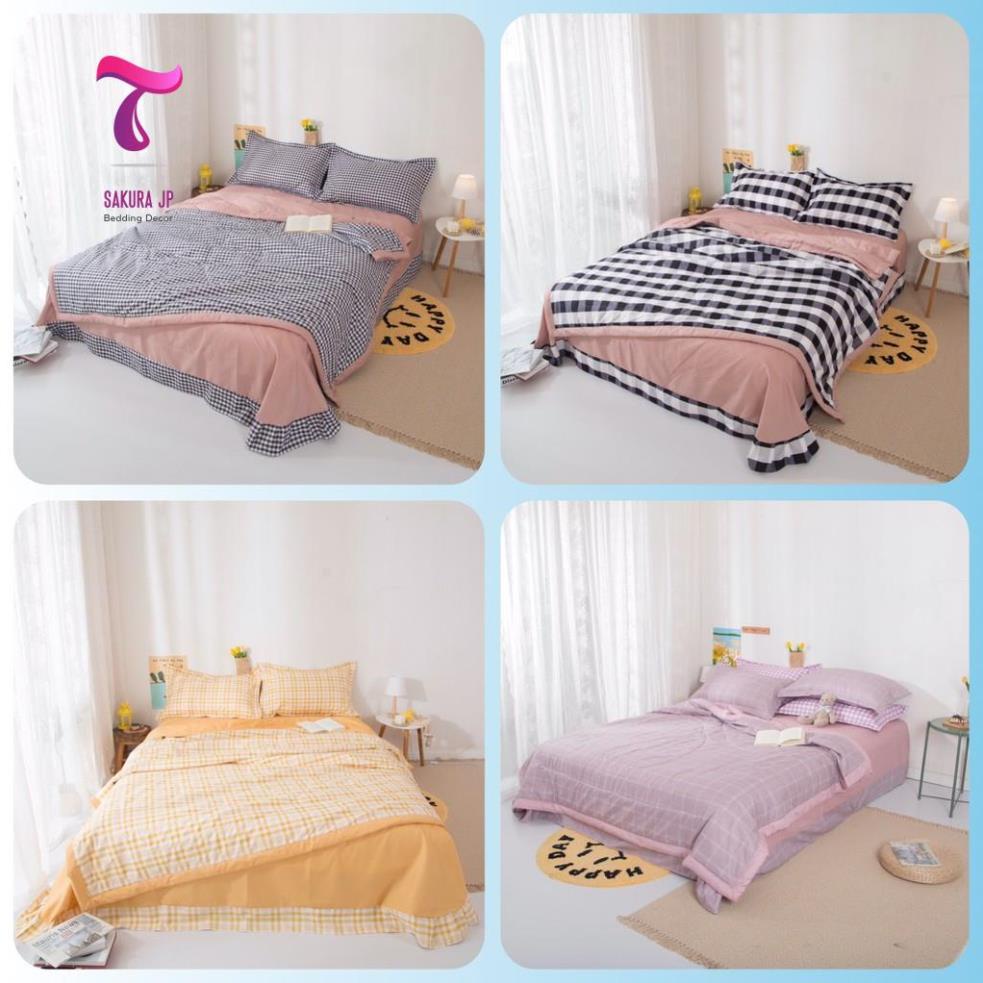 Bộ Chăn Ga Gối Cotton Đũi  Muji - Mền Hè Trần Bông Muji - Chăn Ga Đũi Trần Bông Điều Hòa -Sakura JP