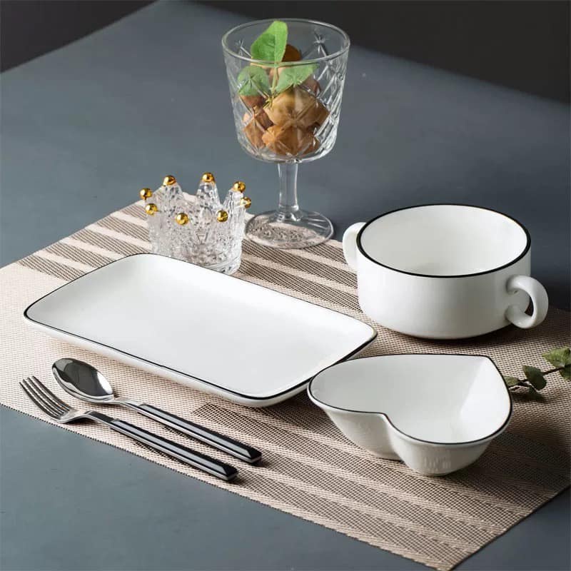 Bộ sưu tập các loại bát đĩa trắng viền đen Bắc Âu
