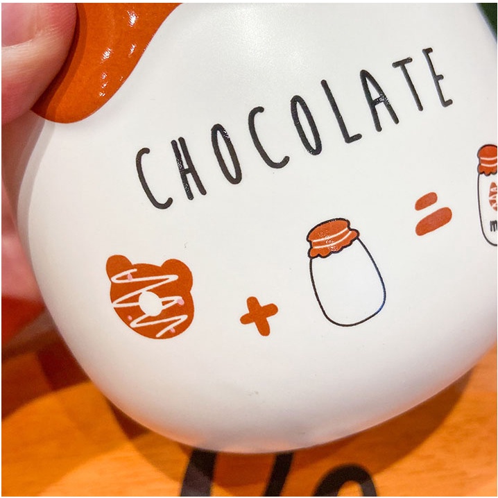 Ly, cốc sứ CHOCOLATE nắp sứ hình gấu nổi siêu kute